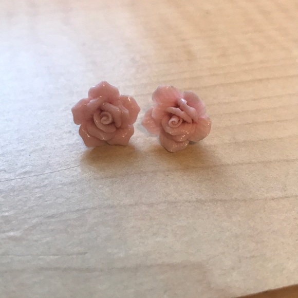 Pink Rose Stud Earrings